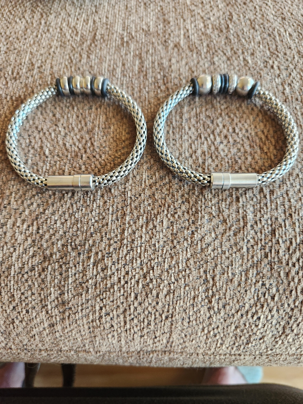 Sterling Titanium Mesh Beaded Bracelet - Silver Set.
